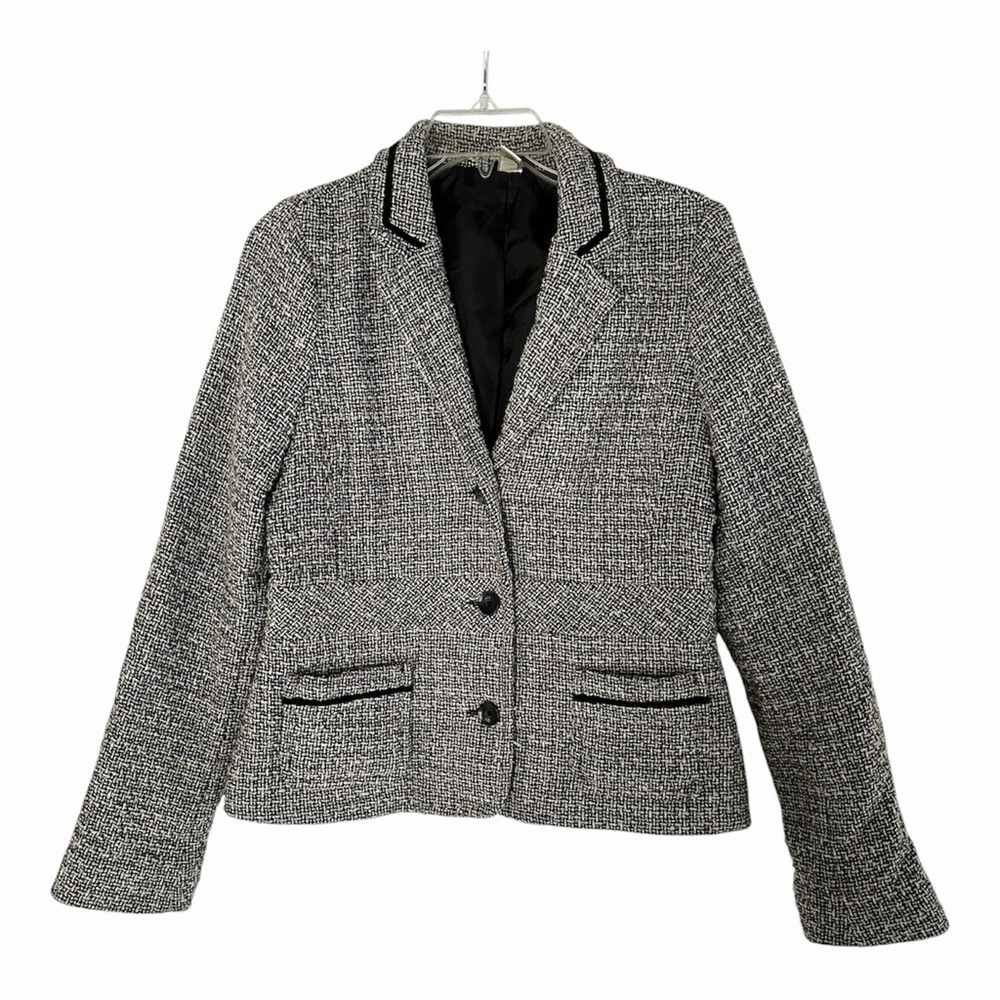 Vintage Old Navy Black White Tweed Blazer Size M Wool Blend Y2K Academic 2004